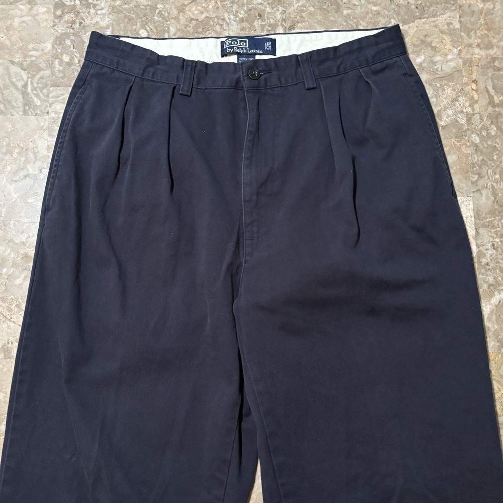 Polo Ralph Pants Mens 32x30 (fits 32x29) Blue Andrew Double Pleat Cotton Twill
